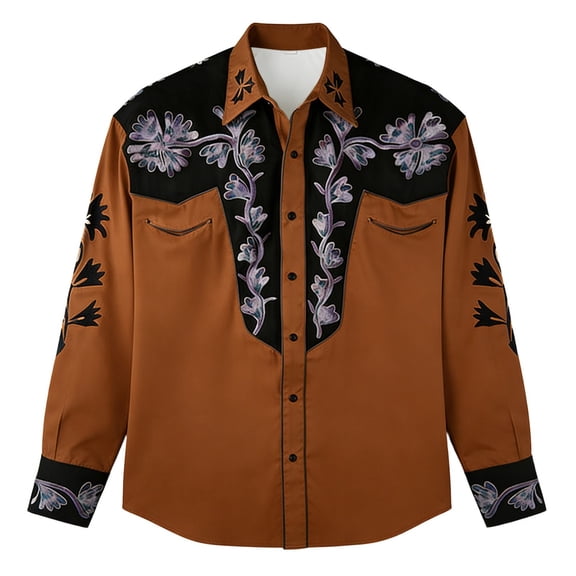 Likimi Toddler Girls Boys T Shirt Long Sleeved Cowboy Print Lapel Button Down Breathable Soft Tees Brown Size 4-5 Years