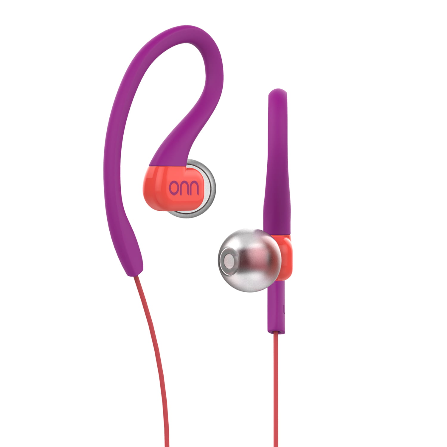 onn. Water-Resistant Sport Earbud Headphones, Orange/Purple