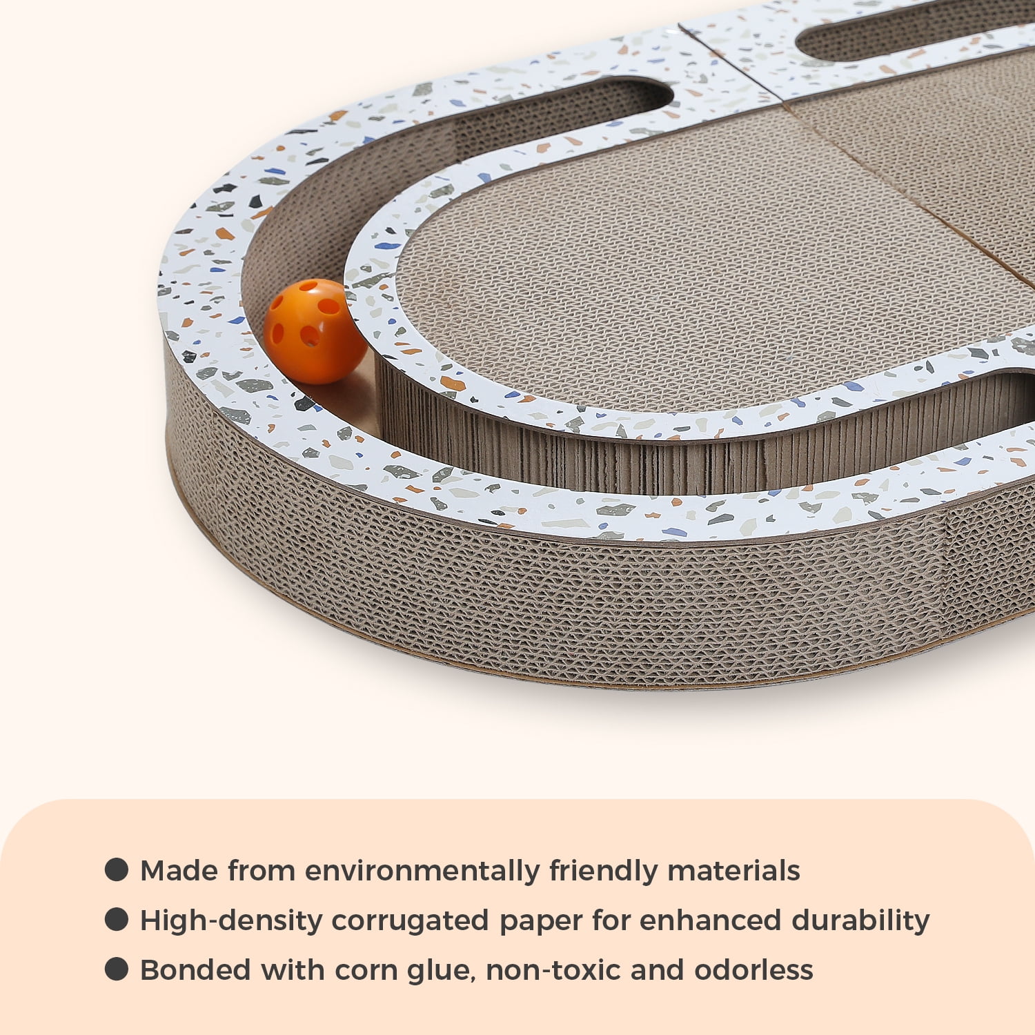 Pefilos 22" Cat Scratcher Cardboard Bed Bone with Ball Toy, Double-Sided Durable, Cat Scratching Pads Cat Scratch, Brown