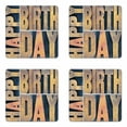 thumbnail image 1 of Birthday Coaster Set of 4, Letterpress Wood Type Printing Blocks Rectangles Typography Art Print, Square Hardboard Gloss Coasters, Standard Size, Pale Brown Dark Blue, by Ambesonne, 1 of 2