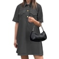 thumbnail image 6 of Women Summer Denim Dress Short Sleeve Button Down Collared Loose Fit Casual Jean Mini Dress, 6 of 7
