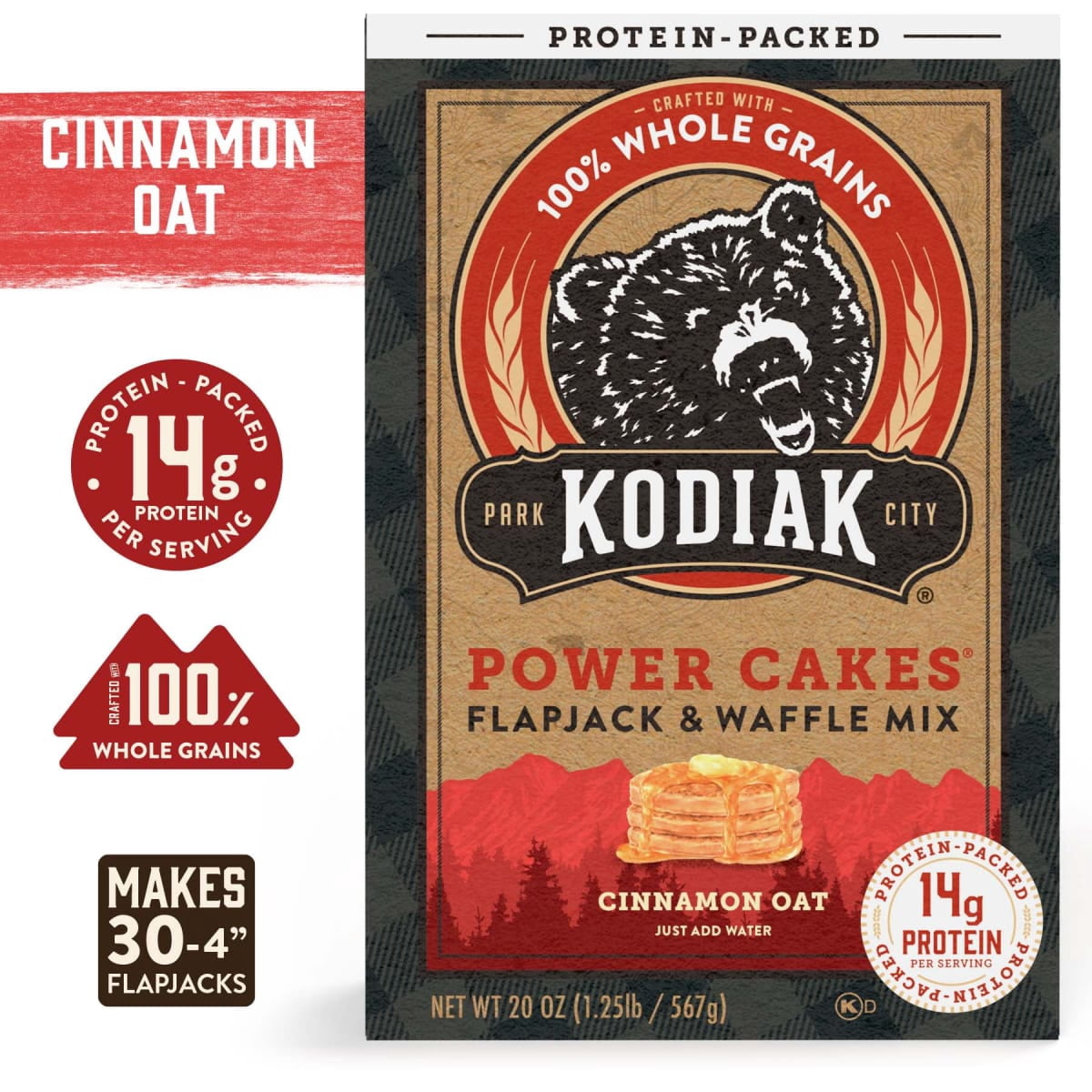 Kodiak Protein-Packed Power Cakes Cinnamon Oat Pancake and Waffle Mix, 20 oz Box