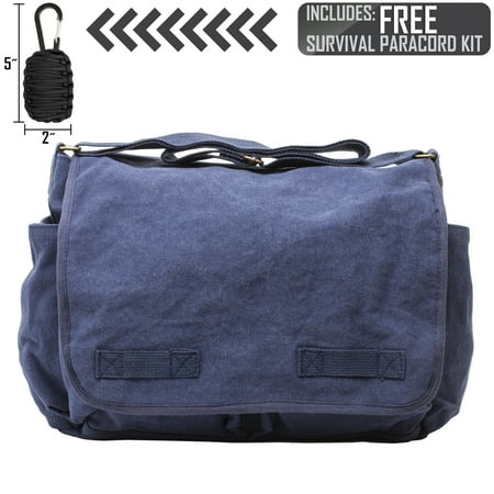 Heavyweight Canvas Messenger Shoulder Bag, with FREE Paracord Survival (Best Selling Handbags In India)