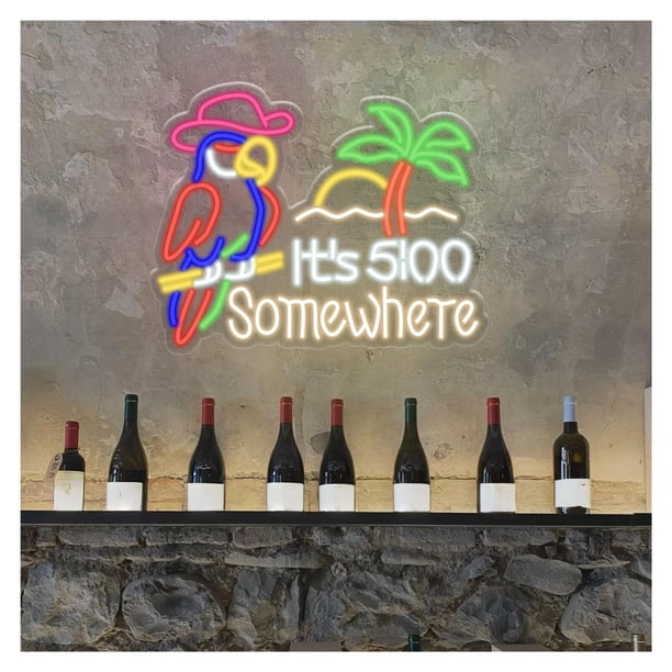 Letrero De Neón 5 O'Clock Somewhere Con Forma Loro, Ideal Para Decorar La Pared Un Bar Playa, Luz Regulable 40cmx50cm