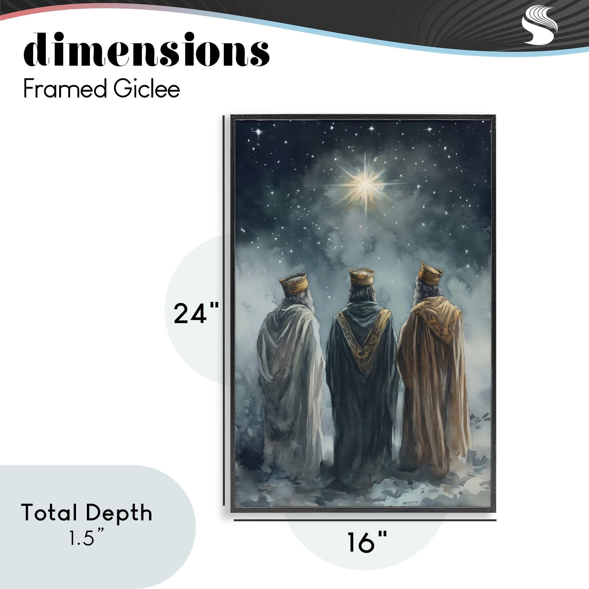 Three Wise Men & North Star Black Framed Giclee Art, design by Petal Prints Design