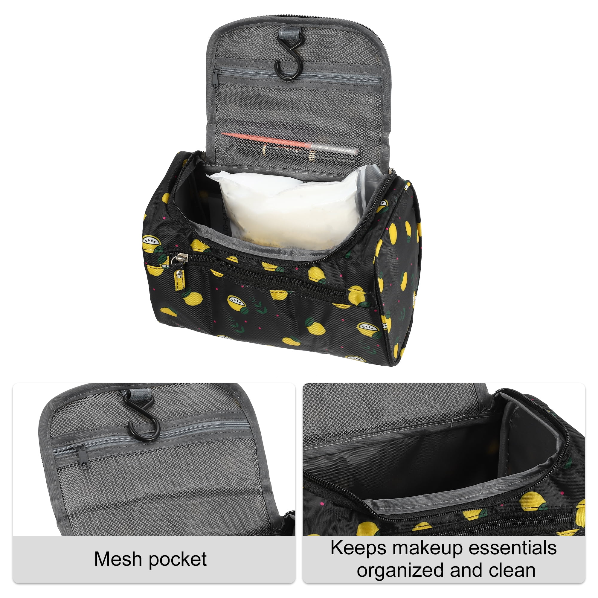 Unique Bargains Floral Makeup Bag Zipper Flower Cosmetic Pouch Black
