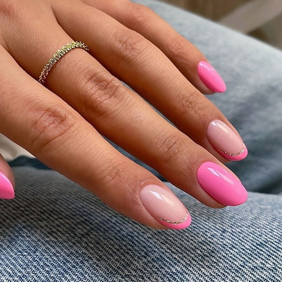 24 Pcs French Tip On Nails Glittering False Nails Short Round Press On Nails Simple Artificial Acrylic Nails