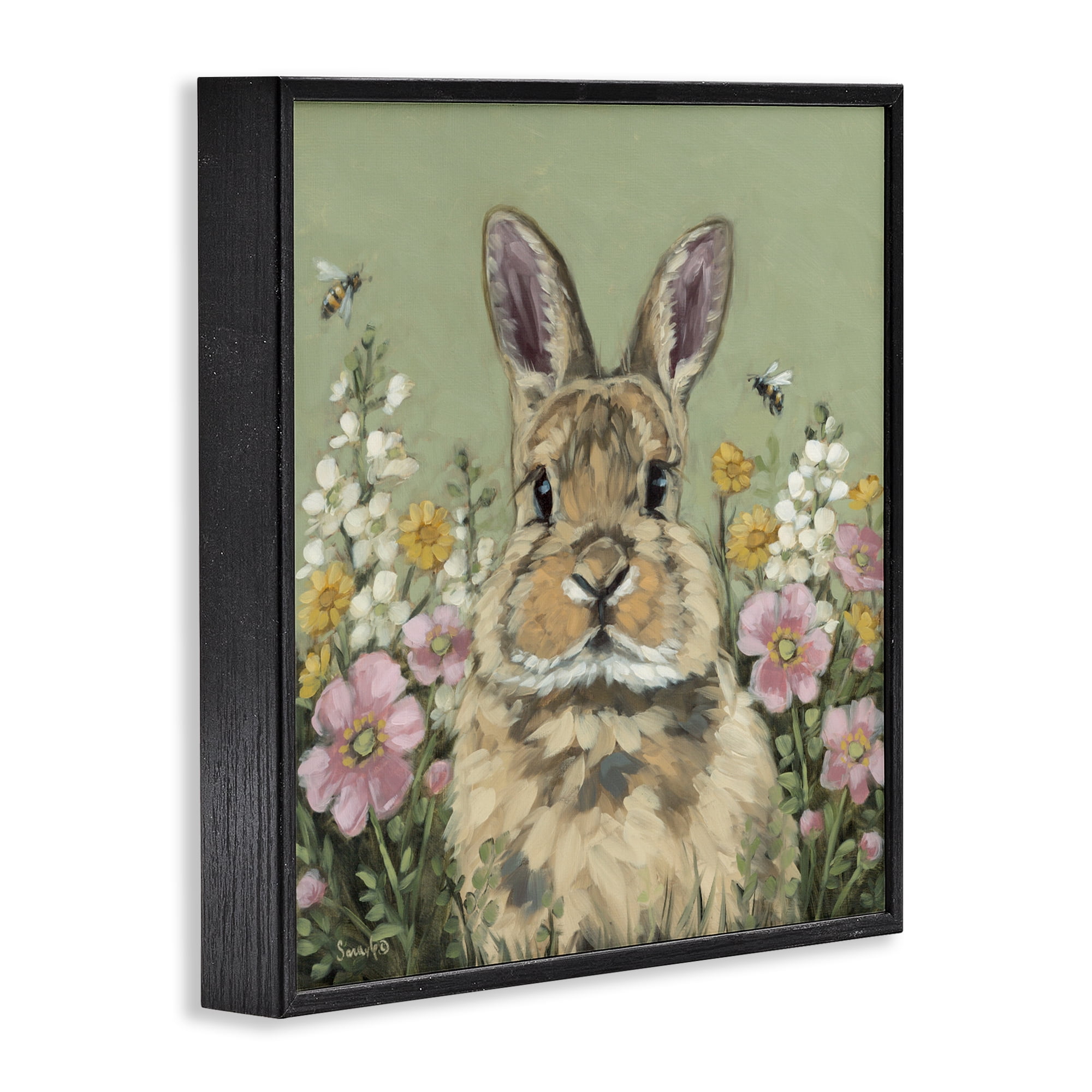 Stupell Industries Spring Abloom Rabbit Black Framed Giclee Art, design by Sara G. Designs