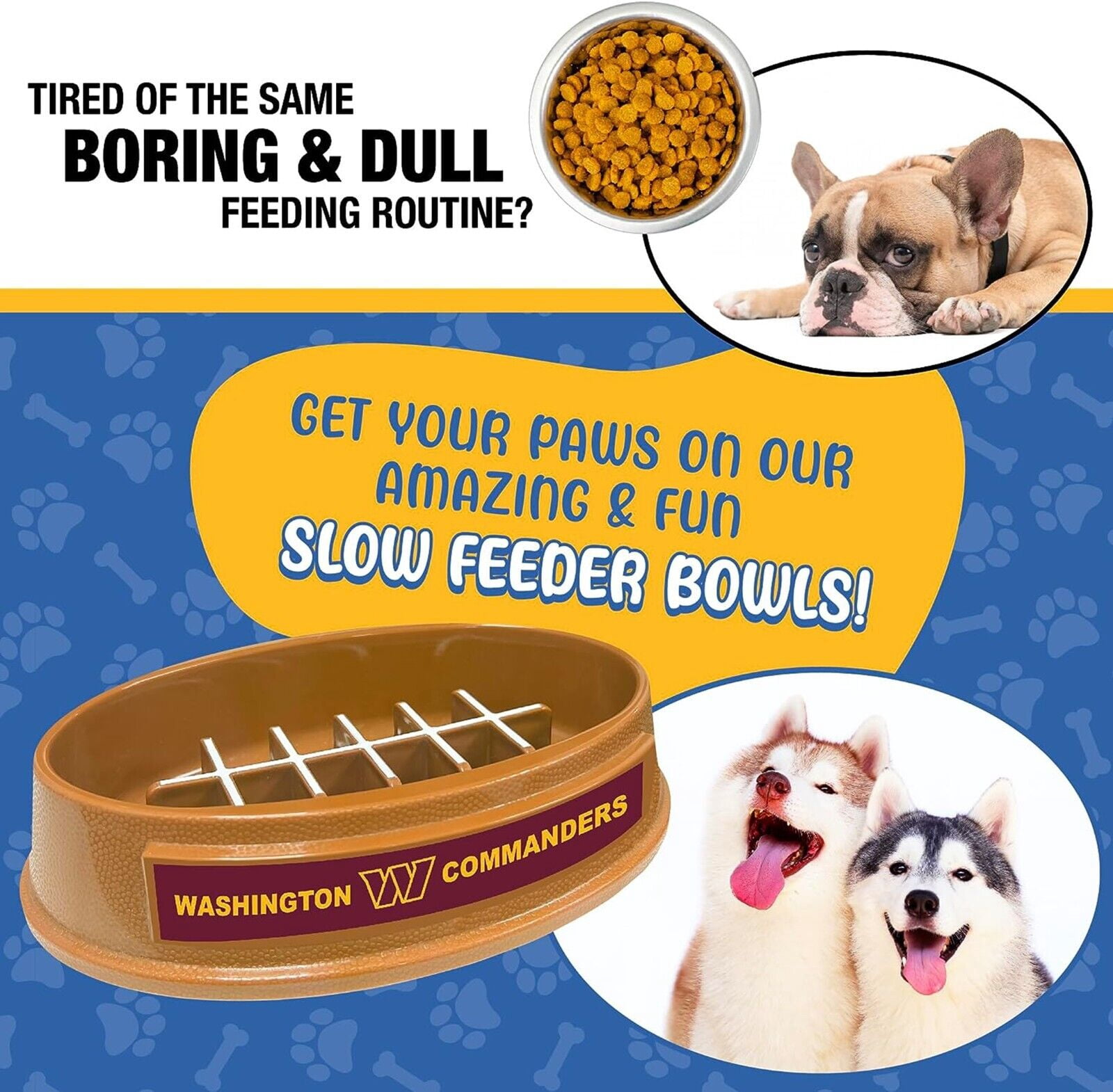 Pets First NFL Washington Commanders Super-Bowl Slow Feeder Bowl for Dogs and Cats, Football Design for Healthy Digestion, Non-Slip, for Large & Small Pet