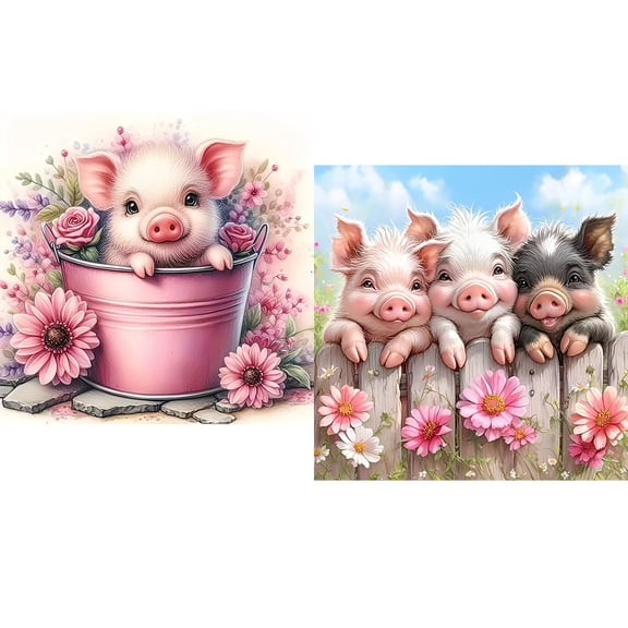 CSZPPQAF Diamond Art Painting Kits,2-Pack Little Pig Art Craft Full Round Drill,13.8"×13.8"