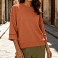 thumbnail image 5 of ABSUYY Women's Everyday Casual Waffle Knit Tunic, 3/4 Sleeve Crew Neck Relaxed Fit Shirt Top, Orange, XL, 5 of 9