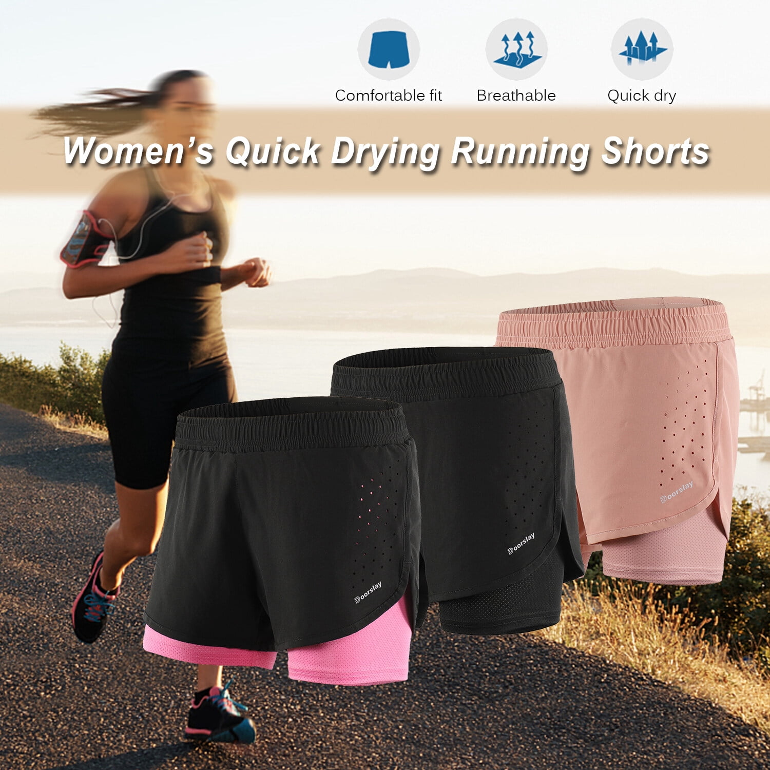 Short De Sport 2 En 1 Pour Homme - Course, Gym, Tennis - Avec Poches Et Bande Réfléchissante - Taille Haute