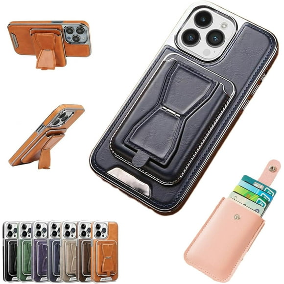 Symmetry Luxury Leather for iPhone Case with Removable Magnetic Tape, Leather Card Holder Phone Case, Phone Case with Card Holder (Blue,15ProMax)