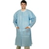 Sky Blue Disposable Lab Coats for Adults, Medium. 50 Pack Medical PPE Coat. SPP 45 GSM Painting Lab Coat with Cuffs, Collar, Plastic Snaps, 3 Pockets. Splash-Proof Disposable Coats Medical
