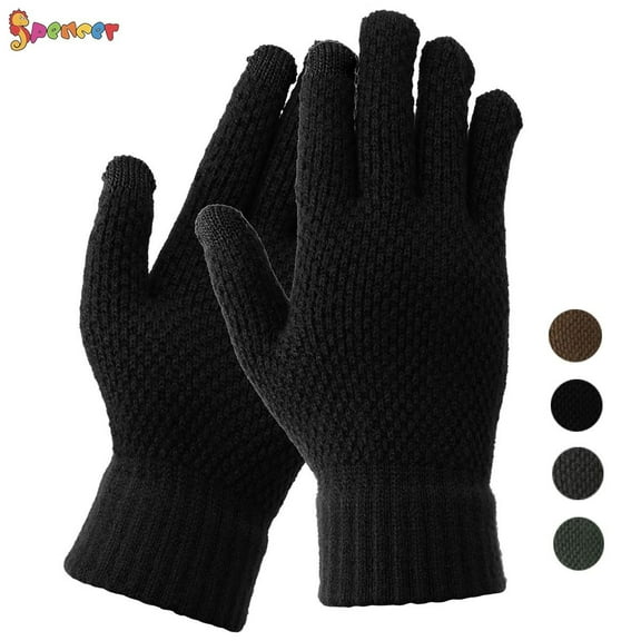 Spencer Winter Touchscreen Gloves for Men, Warm Wool Fleece Texting Gloves Anti-Slip Soft Lining Elastic Cuff Glove (Black)