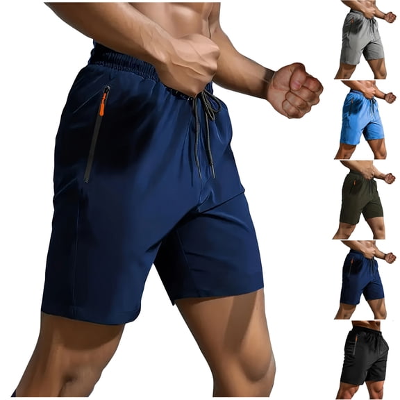 RYDCOT Mens Athletic Gym Shorts Jogger Running Workout Jersey Zipper Pockets Quick Dry Lightweight Sweat Shorts Sky Blue