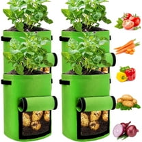4 Pack Potato Grow Bags 7 Gallon with Flap, Heavy Duty Fabric Grow Bags with Handle and Harvest Window, Non-Woven Planter Pot Plant Garden Bags to Grow Vegetables Potato Tomato, Green
