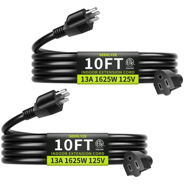 Cable de extensión Seeklyze 16/3, 10 pies (3 m), paquete de 2, negro