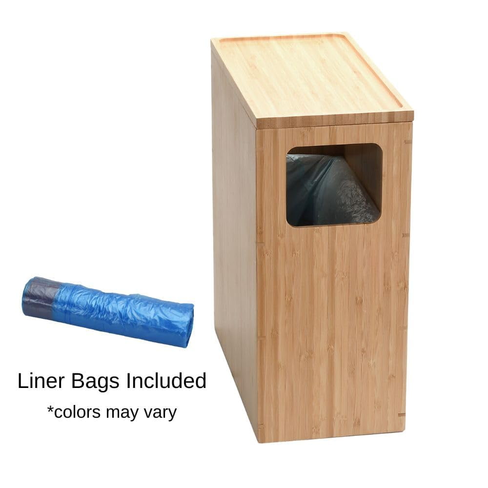 Slim Trash Can with Lid, Waste Basket for Bathroom, Bedroom, Office, Vanity, Salon or Spa, Small Spaces, Rectangle, Bag Liners Included