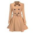 thumbnail image 2 of Uootdi Women's Double Breasted Trench Coat - Belted Longline Outerwear, Classic Lapel Raincoat, Trendy Fall Winter Fashion, Versatile Colorful Overcoats White Women Top, 2 of 9
