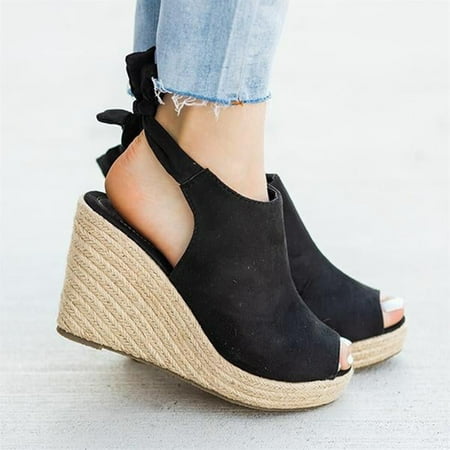 

TOWED22 Women s Sandals Wedge Sandals for Women Open Toe Ankle Strap Platform Sandals Summer Heels Sandal Shoes Black