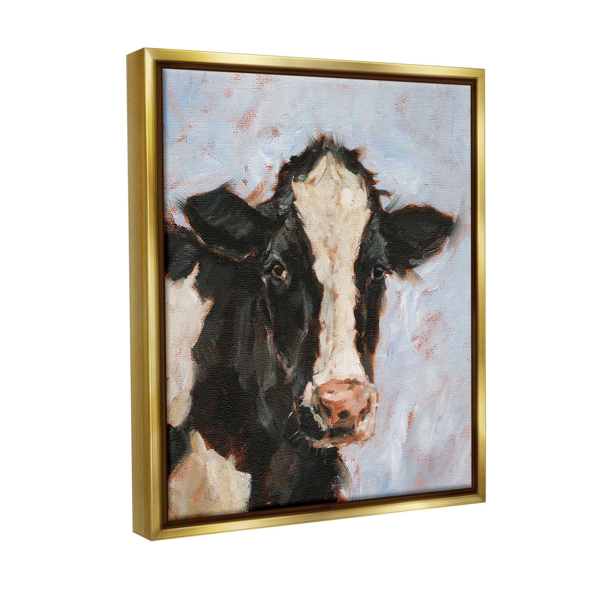Stupell Industries Charming Cow Portrait Animals & Insects Painting Gold Floater Framed Canvas Art Print Wall Art, 25 x 31