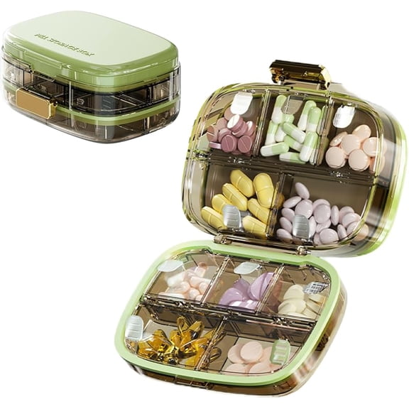 Travel Pill Organizer, Dispenser with 10 Large Compartments, Portable Pill Bottle Organizer, Supplement Medication Holder Large Capacity Daily, for Vitamins, Fish Oils, Supplements (White)