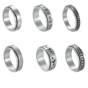NUOKO Men Ring Rotating Meditation Gifts Ladies Frosted Ring 6pc Rings