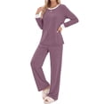 thumbnail image 4 of Fantaslook Color Block Pajamas for Women Crew Neck Tops Long Loungewear Pants Spliced 2 Piece Outfits Sets with Pockets, 4 of 10