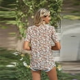 thumbnail image 4 of FJUCHAI Chemises Imprimées pour Femmes Été Décontracté Col Rond Manches Courtes Blouses Mignonnes Florales Tops Amples, 4 of 7