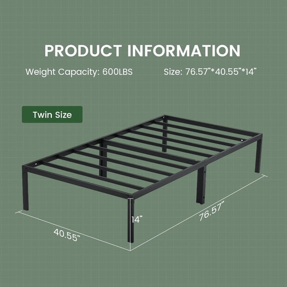 COMHOMA 14" Under Bed Storage Standard Bed Frame, Twin
