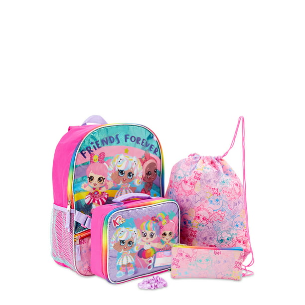 Kindi Kids Girls’ Hello Pink Backpack with Lunch Bag 5-Piece Set