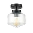 thumbnail image 1 of 1-Light Matte Black Flush Mount Ceiling Light with Ribbed Glass Shade, 1 of 8