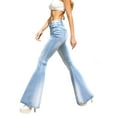 thumbnail image 5 of PAOLA RIBONI Women's Solid Faded Ripped Flare Leg Denim Pants in Classic Blue, Comfortable Casual Button Bell Bottom Jeans for Summer and Daily Activities, 5 of 11