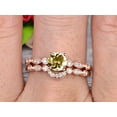 thumbnail image 2 of 2 Carat 6mm Round Cut Champagne Diamond Moissanite Bridal Set Engagement Ring With Matching Band 10k Rose Gold Art Deco Vintage Look, 2 of 5