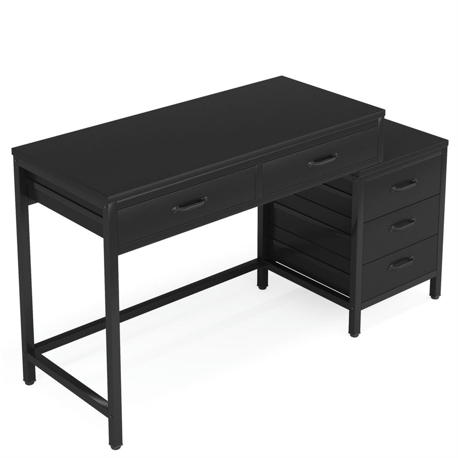 Demi Bonn 51" Computer Desk with Reversible Drawer Cabinet, Modern Study Writing Gaming Table for Home Office, Black