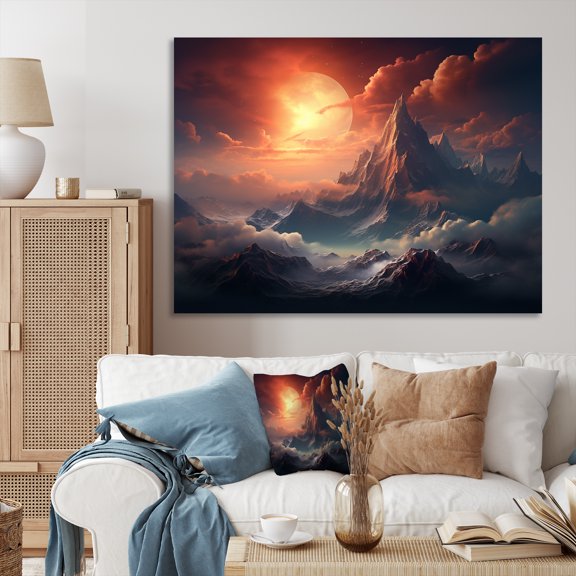 Designart "Lunar Landscapes Space Mountains II" Astronomy & Space Wall Art - Modern Yellow Space Landscapes Entryway Wall Art Print