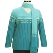 Faded Glory - Women's Plus Sparkly Jacquard Sweater & Scarf