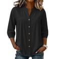 thumbnail image 7 of HongQid Womens Linen Blend Button Down Tunic Ladies Mandarin Neck Pleated Bust 3/4 Sleeve Blouse Casual Shirts, 7 of 7