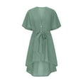 thumbnail image 4 of Sevevn Women's Summer Short Dresses Short Sleeve Color Block Loose Trendy Imitation Cotton And Linen Mini Dress Witn Button Pocket Summer Clearance Green L, 4 of 6