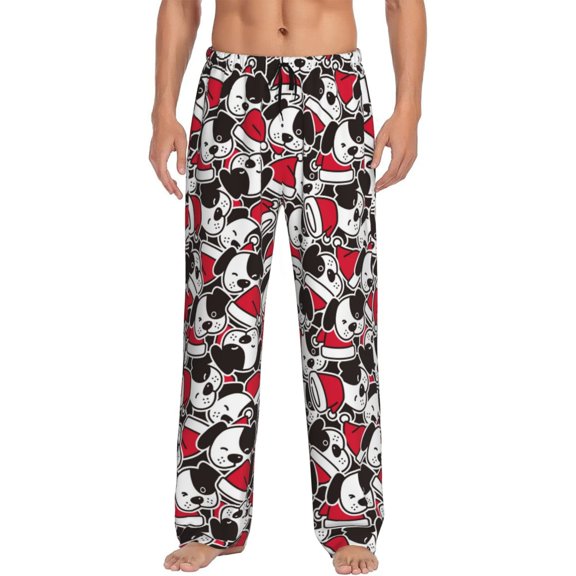 Logiee Cute Dog Print Pajama Pants for Men,Men’s Pajama Bottoms,Mens PJ Pants with Pockets & Button Fly-Small