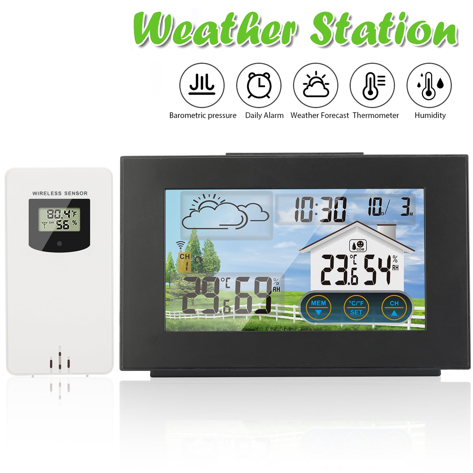 Wireless Weather Station, Indoor And Outdoor Digital Thermometer And  Hygrometer Monitor, Alarm Clock, Weather Forecast - Walmart.com