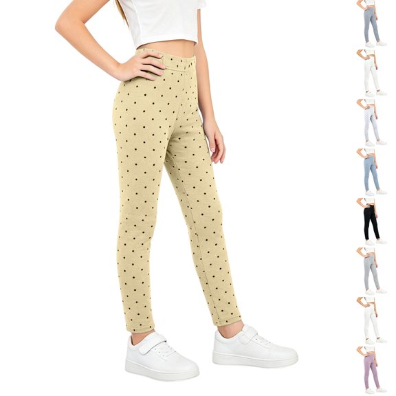 Resicozy Girls Athletic Polka Dot Leggings High Waisted Yoga Pants, Stretch Casual pants for Running Dance Gymnastics Gym 2-14 Years Yellow 100