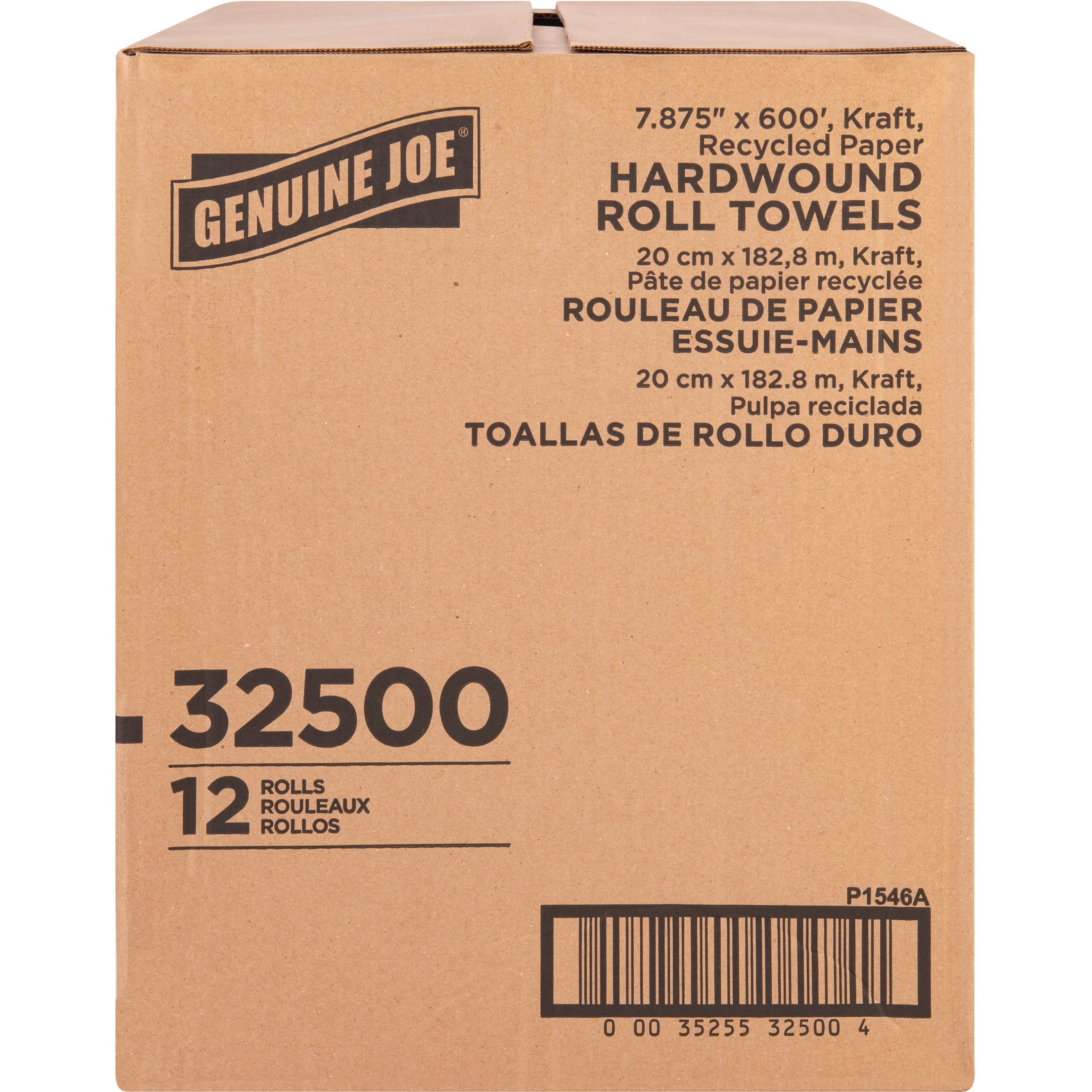 Genuine Joe Embossed Hardwound Roll Paper Towels, 2" Core, Carton of 12