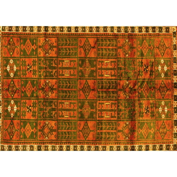 Ahgly Company Machine Washable Indoor Rectangle Persian Yellow Traditional Area Rugs, 5' x 7'