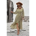 thumbnail image 4 of Women's Long Sleeve Vintage Wrap Dress Floral Print V-Neck Maxi Dresses with Belt, 4 of 7