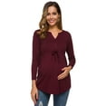 thumbnail image 4 of Ecavus Women's Maternity Tops Shirts Long Sleeve V Neck Pregnancy Blouse Wine Red L, 4 of 8