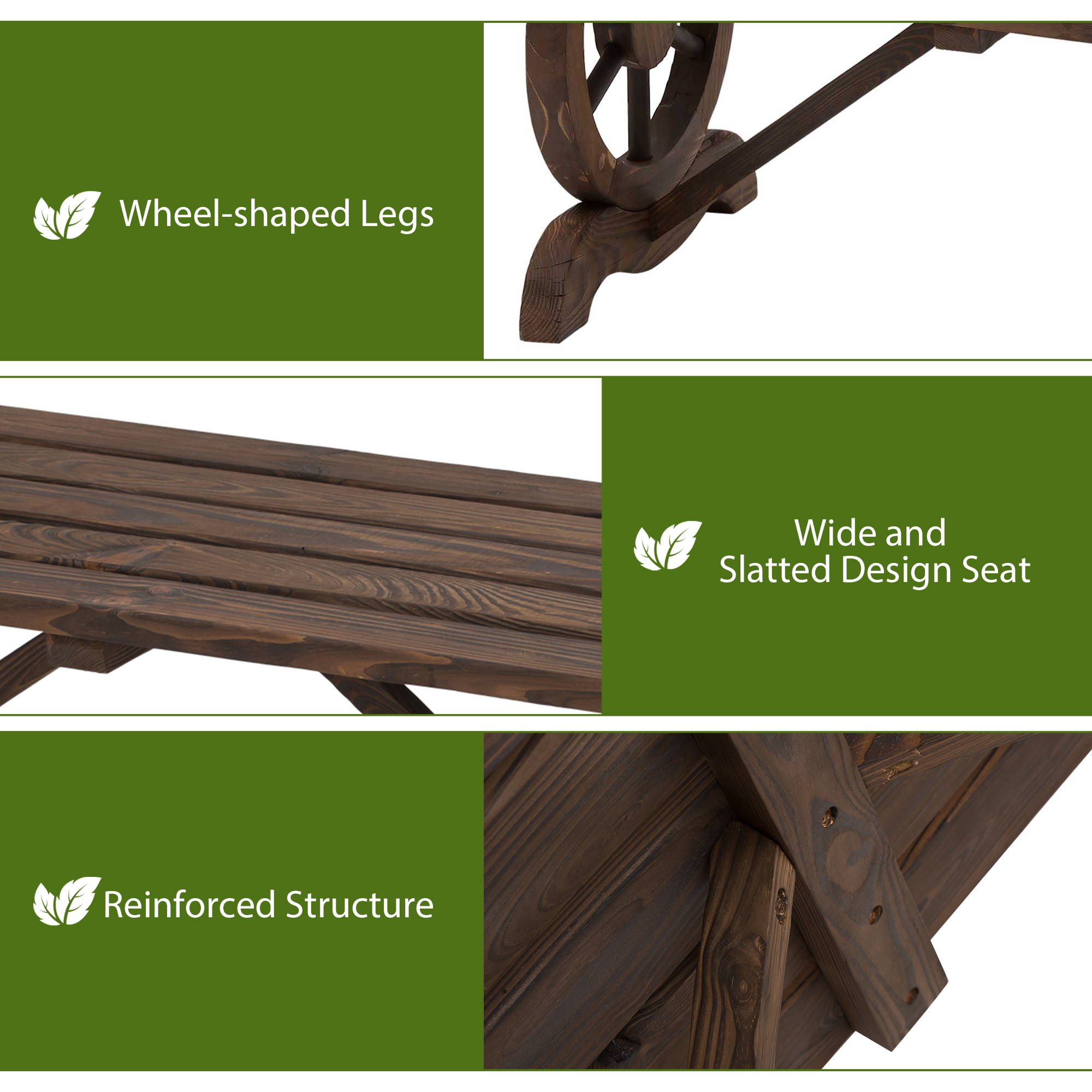 Outsunny 2-Person Wood Outdoor Garden Bench w/ Wagon Wheel Leg Design - image 3 of 9