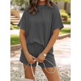 thumbnail image 5 of Short Sets for Women 2 Piece Lounge Set Loose Fit Short Sleeve Tops and Shorts Summer Matching Set Dark Gray S, 5 of 8