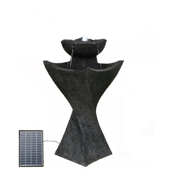 Hi-Line Gift Ltd. Solar-Powered Contemporary Pedestel Fountain with Cool White LED Lights
